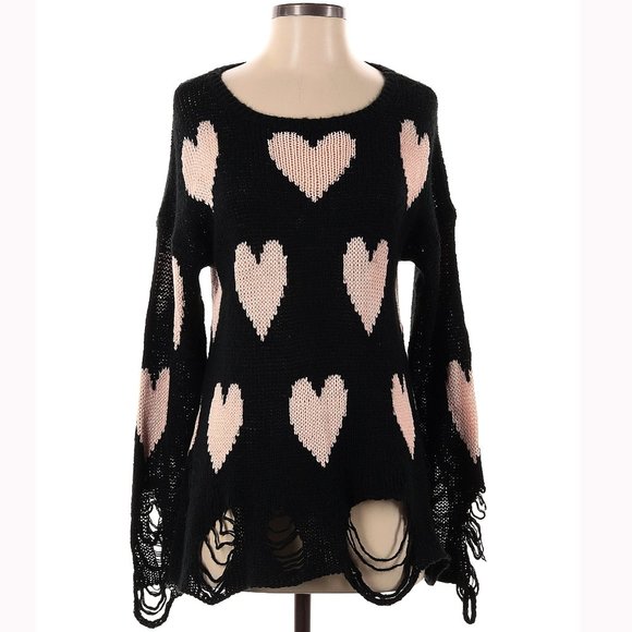 💥ICONIC💥WILDFOX All Over LOVE Distressed Lennon Sweater in Black & Pink - Picture 12 of 13
